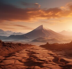 sunset over the mountains soil on land 