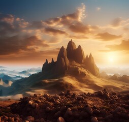sunset in the mountains soil on land 