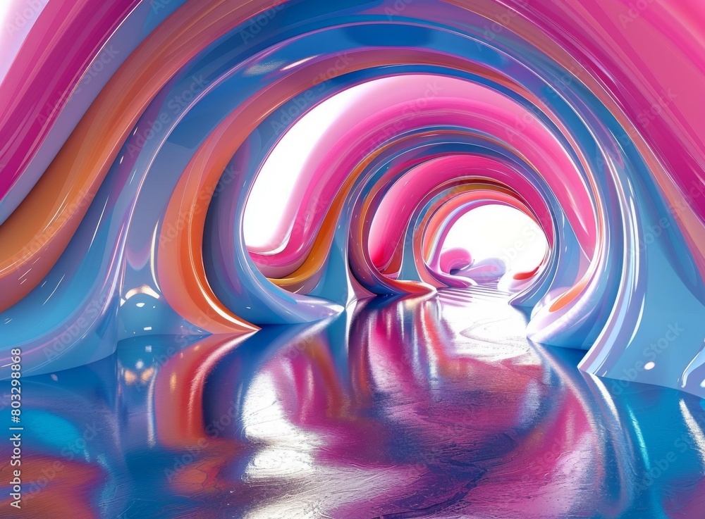 Poster colorful abstract 3d rendering of a futuristic tunnel