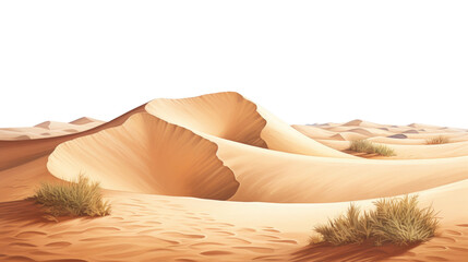 The image shows a large sand dune in the middle of a desert in isolated on transparent background