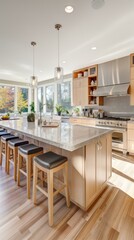 Modern Kitchen Design With Island and Stainless Steel Appliances