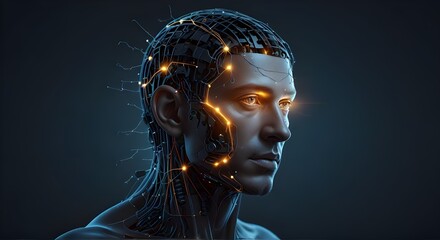 Obraz premium neural, technology, processor, network, link, system, intelligence, innovation, ai, lightbulb. hold a light bulb and front of the man neural ai technology system showing. network link system .