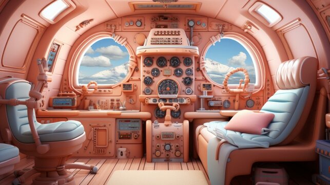 Cozy pink spaceship interior