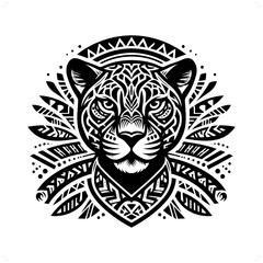 panther, jaguar, leopard silhouette in animal ethnic, polynesia tribal illustration