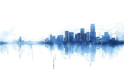 Fototapeta premium Abstract background with a city skyline, using blue color and a white background, a technology vector illustration for a business concept design, in the style of a digital identity with lines, data po