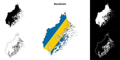 Stockholm county blank outline map set