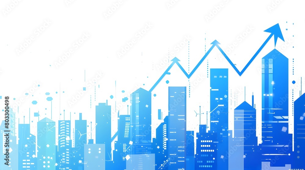 Poster blue gradient vector background with a city skyline and digital lines in the style of technology ill