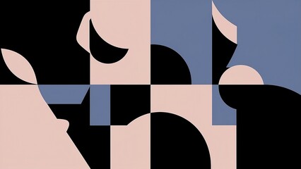 Abstract minimalist background, black and blue colors, inspired by the Cubist artistic style.	 - obrazy, fototapety, plakaty