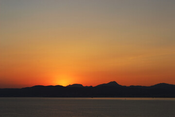 Scenic sunset over the island of Majorca (Mallorca), Spain.	