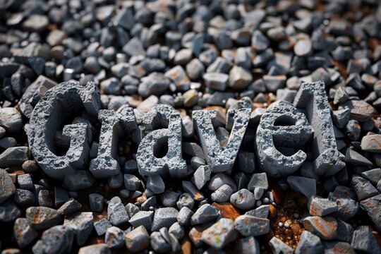 The text 'gravel' camouflaged within a bed of gravel stones