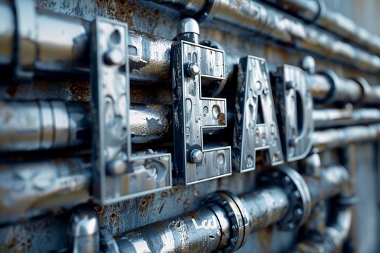 Vintage metallic LEAD lettering on pipes