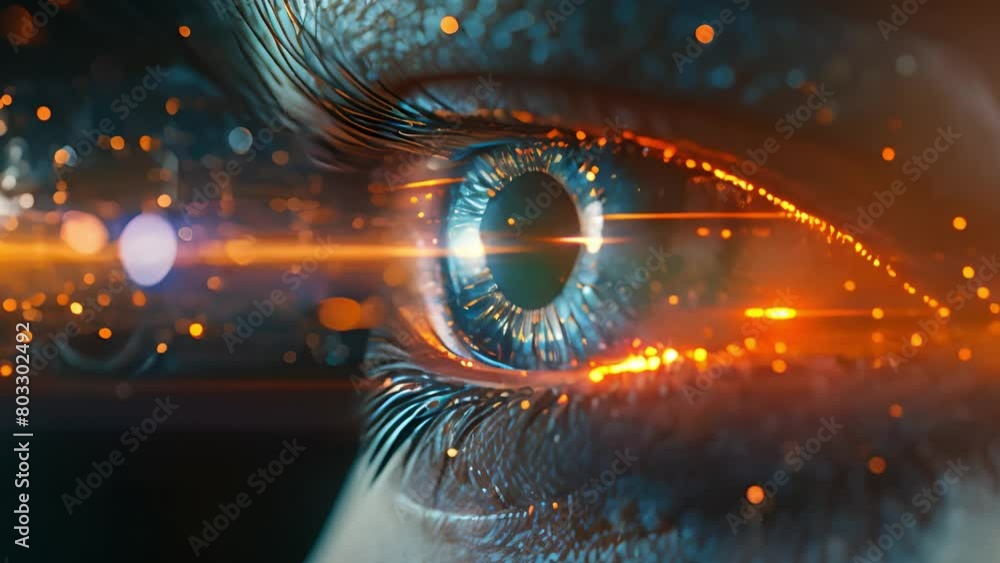 Poster close-up view of an eye with a digital overlay, depicting tech-enhanced vision.