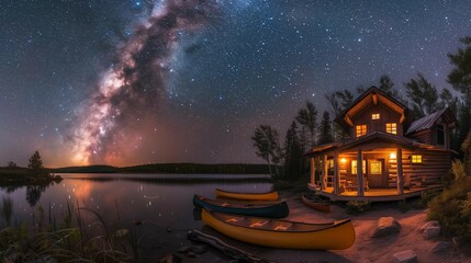 Starry Night at the Lakeside Lodge, generative ai
