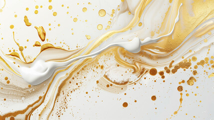 A texture with swirling patterns of white and gray, intertwined with gold accents and splatters. 