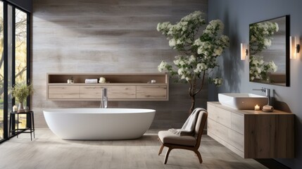 Bathroom With Large Bathtub And Minimalist Design