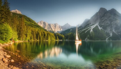 lake and mountains