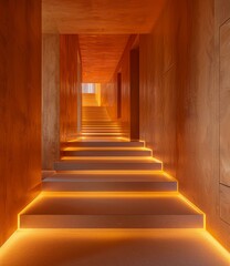 Wooden Staircase With Glowing Lights