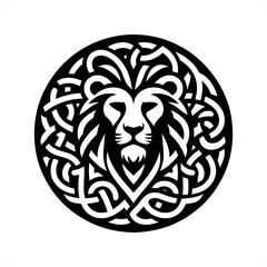 lion silhouette in animal celtic knot, irish, nordic illustration