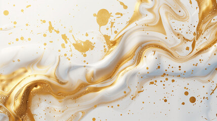 A texture with swirling patterns of white and gray, intertwined with gold accents and splatters. 