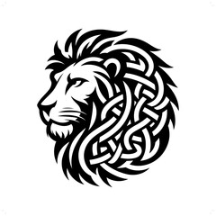 lion silhouette in animal celtic knot, irish, nordic illustration