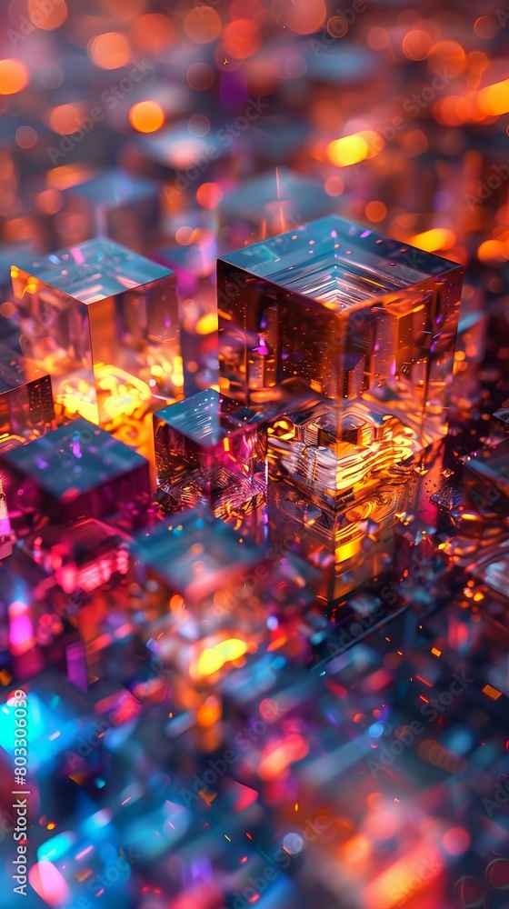 Poster colorful 3d rendering of translucent cubes