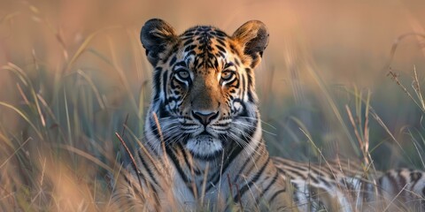 A closeup of a tiger's face