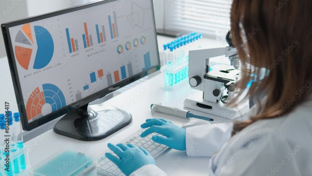 Poster in the laboratory of medical biotechnology, where new technologies for production medicines are rese