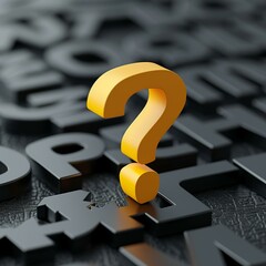 A 3D Illustration of a Yellow Question Mark on a Black Textured Background