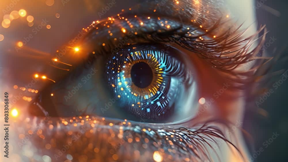 Leinwandbilder a macro shot capturing a technologically augmented eye with intricate circuits.