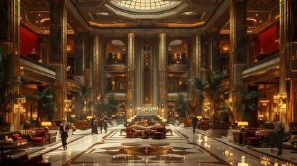 Glamourous Art Deco Hotel Lobby, generative ai
