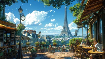 Eiffel Tower View: Relaxing at a Parisian Café, generative ai - obrazy, fototapety, plakaty