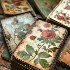 VintageInspired Paper Ephemera Featuring a Charming Floral Stamp with Antique Aesthetic and Distressed Edges