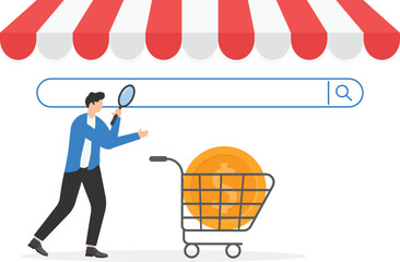 Marketplace retail business, online shopping concept, digital shop smartphone app or pc browser, vector illustration
