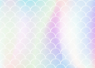 Holographic scale background with gradient mermaid. Bright color transitions. Fish tail banner and invitation. Underwater and sea pattern for girlie party. Iridescent backdrop with holographic scale.