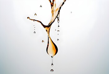 Elegant Liquid Dynamics Captured Mid-Air - High-Speed Photography of Brown Liquid Splash Against Light Background, Perfect for Artistic Displays, Wallpapers, and Background Images