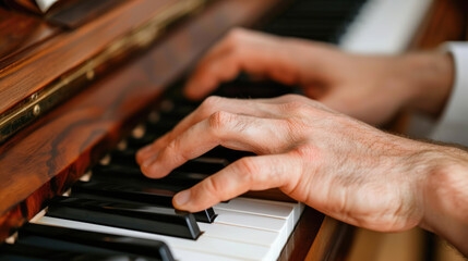 Obraz premium A man plays the piano. Close up image of hands