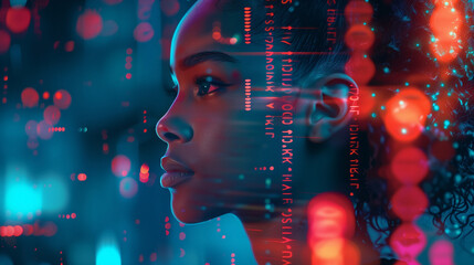 AI cyber security, female IT specialist analysing data information technology