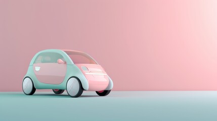 Pastel toy car on pink background