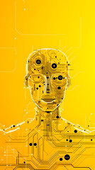 Artificial Intelligence Algorithm Blueprint on Yellow Background AI Development Concept
