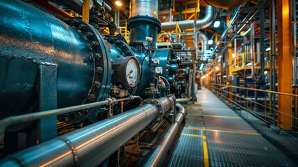 The intricate network of pipes and valves in an industrial setting