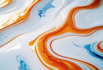 Modern Abstract Artwork with Vibrant Orange and Blue Swirls, Perfect for Contemporary Interior...