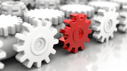 Unique red gear among white gears