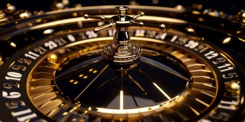 Obraz premium Black and gold casino roulette wheel closeup