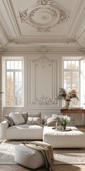 Ornate detailed white living room interior
