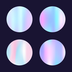 Hologram abstract backgrounds set. Holographic gradient. Creative hologram backdrop. Minimalistic 90s, 80s retro style graphic template for flyer, poster, banner, mobile app.