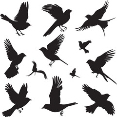 set of silhouettes of birds