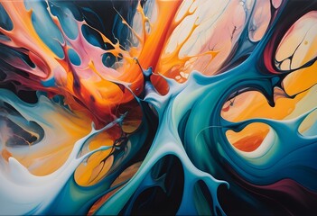 Captivating Mix of Colors in a Modern Abstract Painting: A Burst of Vibrancy for Creative Projects