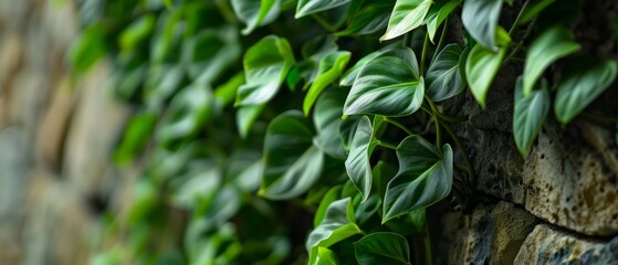 Fototapeta premium Lush Botanical Cascade: Captivating Philodendron burle-marxii Leaves for Nature-Themed Designs