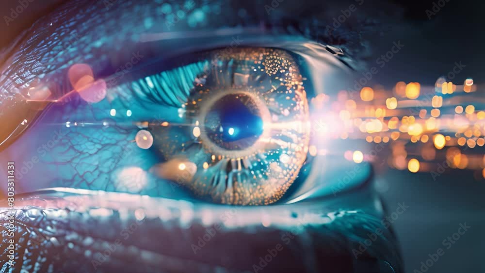 Poster detailed depiction of an eye overlaid with cybernetic data elements.