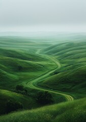 Curving Road Through Green Hills